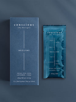 RECLINE wellness pour with lavender, chai, chamomile, cacao, magnesium and swiss-grade CBD